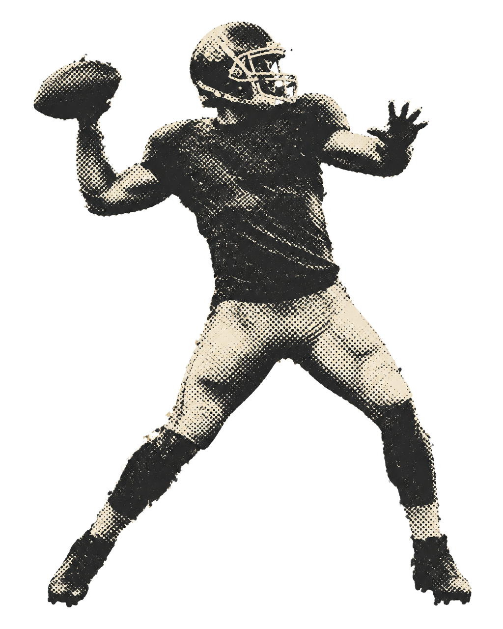Football quarterback mid-throw