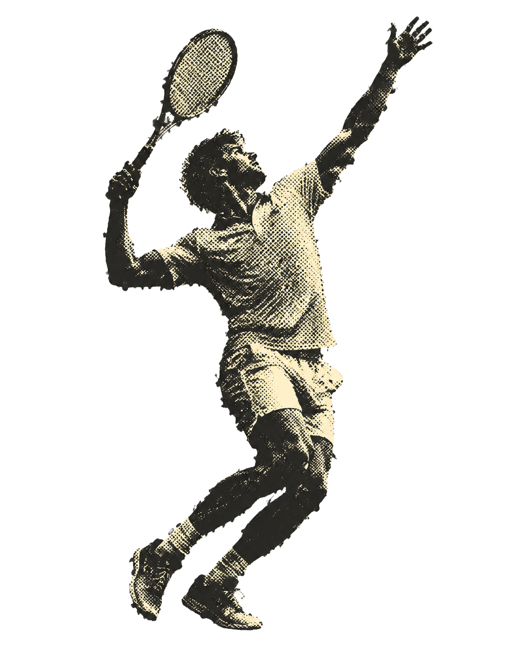 Tennis player mid-serve